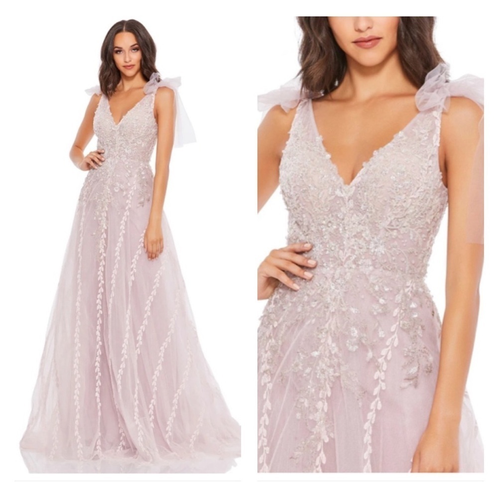 Mac Duggal 20313 Nwt Embellished Soft Tie Sleeveless V Neck Gown